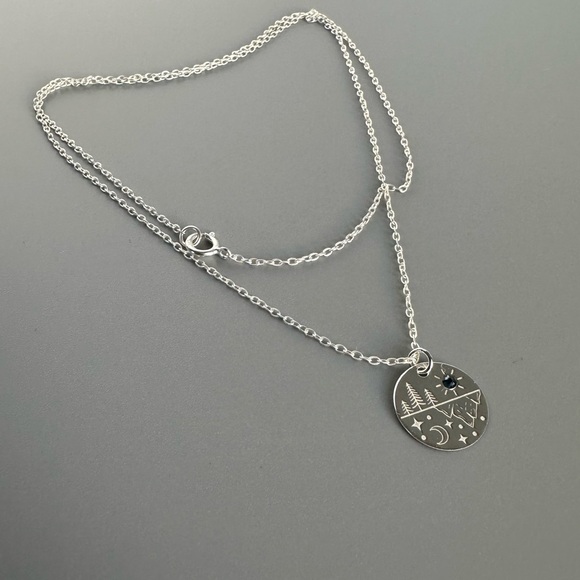 Sterling Silver Mountain and Starry Night Necklace - Picture 3 of 9